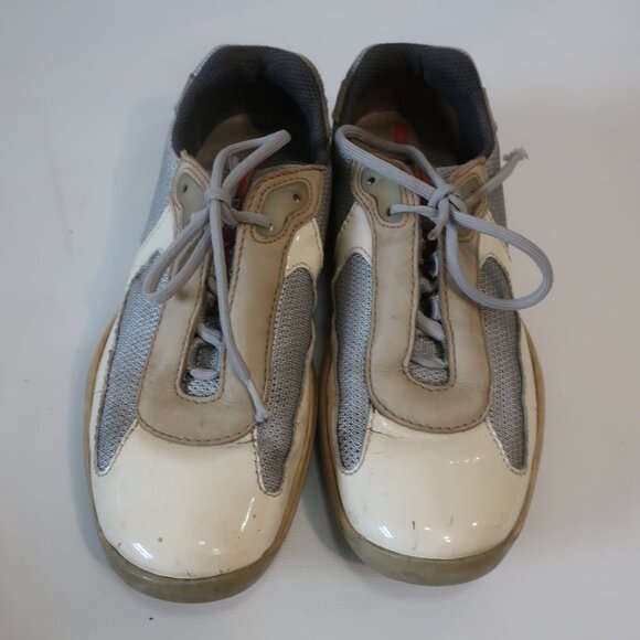 Prada 3163 Americas Cup Mixed Media Leather Low Top Lace-Up Sneaker 37.5 US/7.5 - Picture 2 of 16